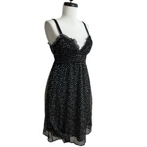 Grace and Desire Y2K Silk Babydoll Dress XS Silver Dot Whimsigoth Fairy Grunge